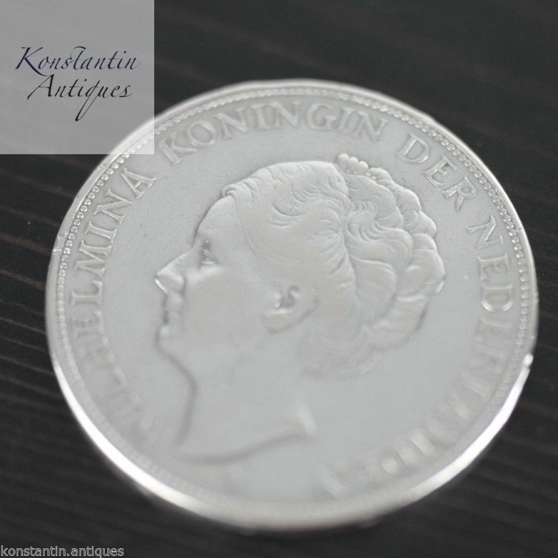 Moneda de plata maciza vintage de 1930 2,5 Gulden Wilhelmina Reina de los Países Bajos