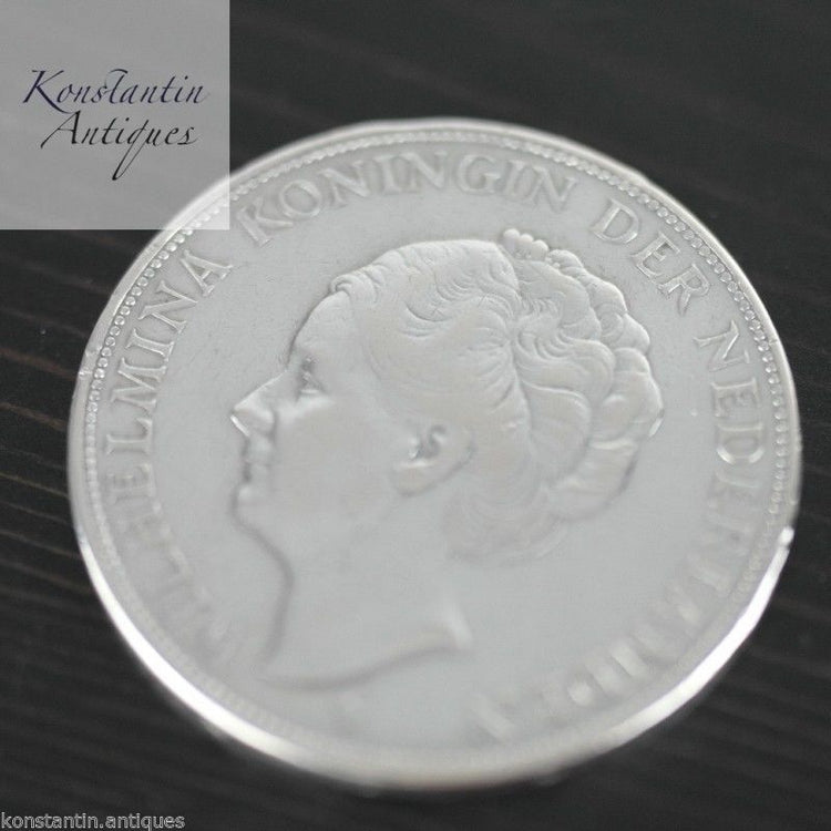 Vintage 1930 solid silver coin 2.5 Gulden Wilhelmina Queen of the Netherlands