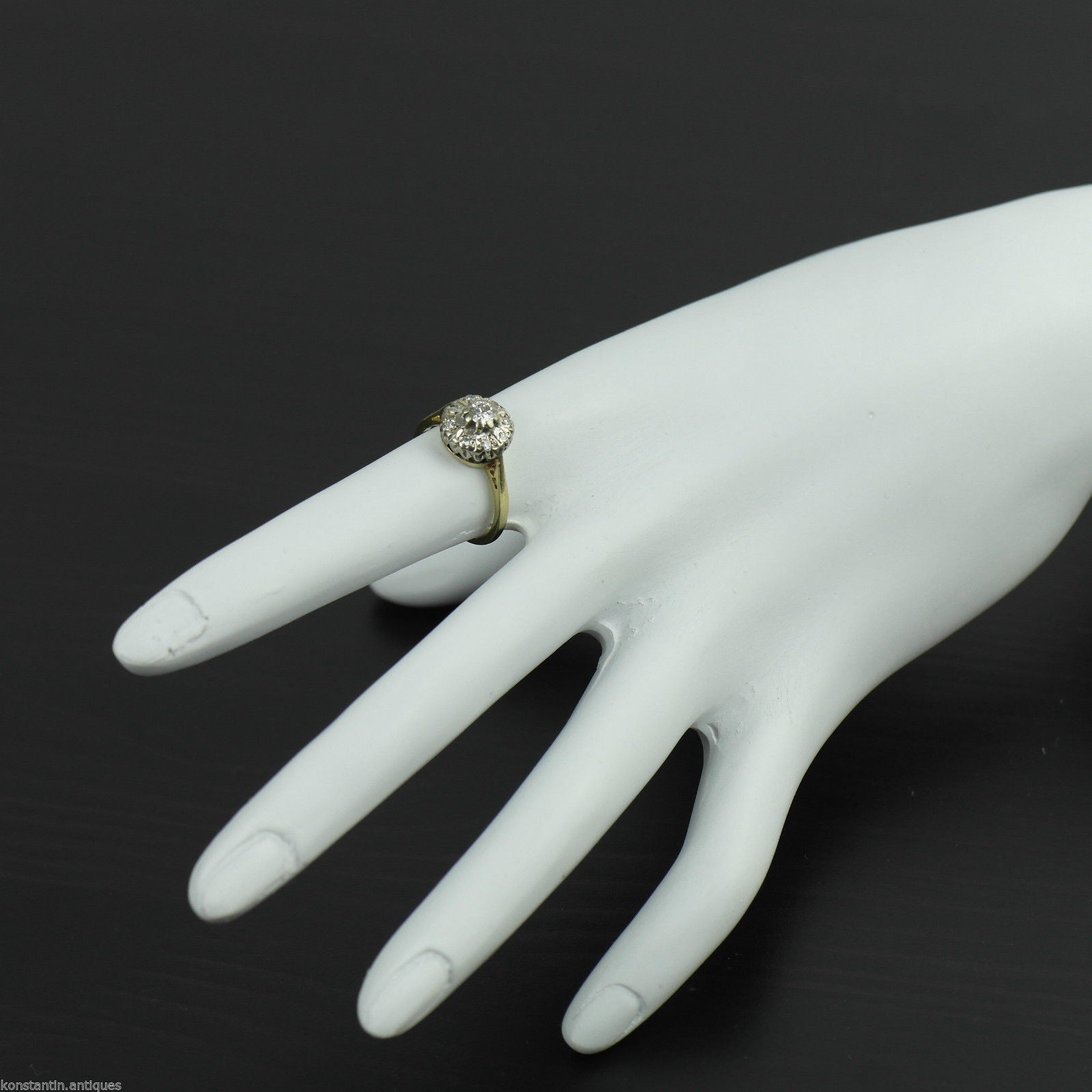 Anillo vintage de oro de 18 quilates con diamantes talla brillante cluster London