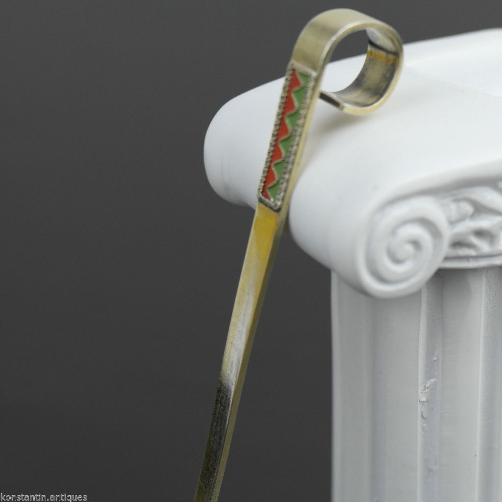 Vintage 916 sterling silver enamel gilt tea strainer Russian Leningrad