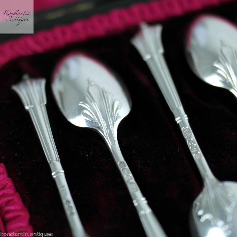 Antique 1905 sterling silver tea spoons set 12+ tongs Sheffield Atkin Brothers