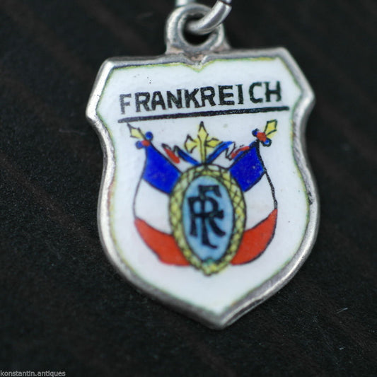 Vintage Frankreich Emaille 800 REU Silber Charm Anhänger Frankreich