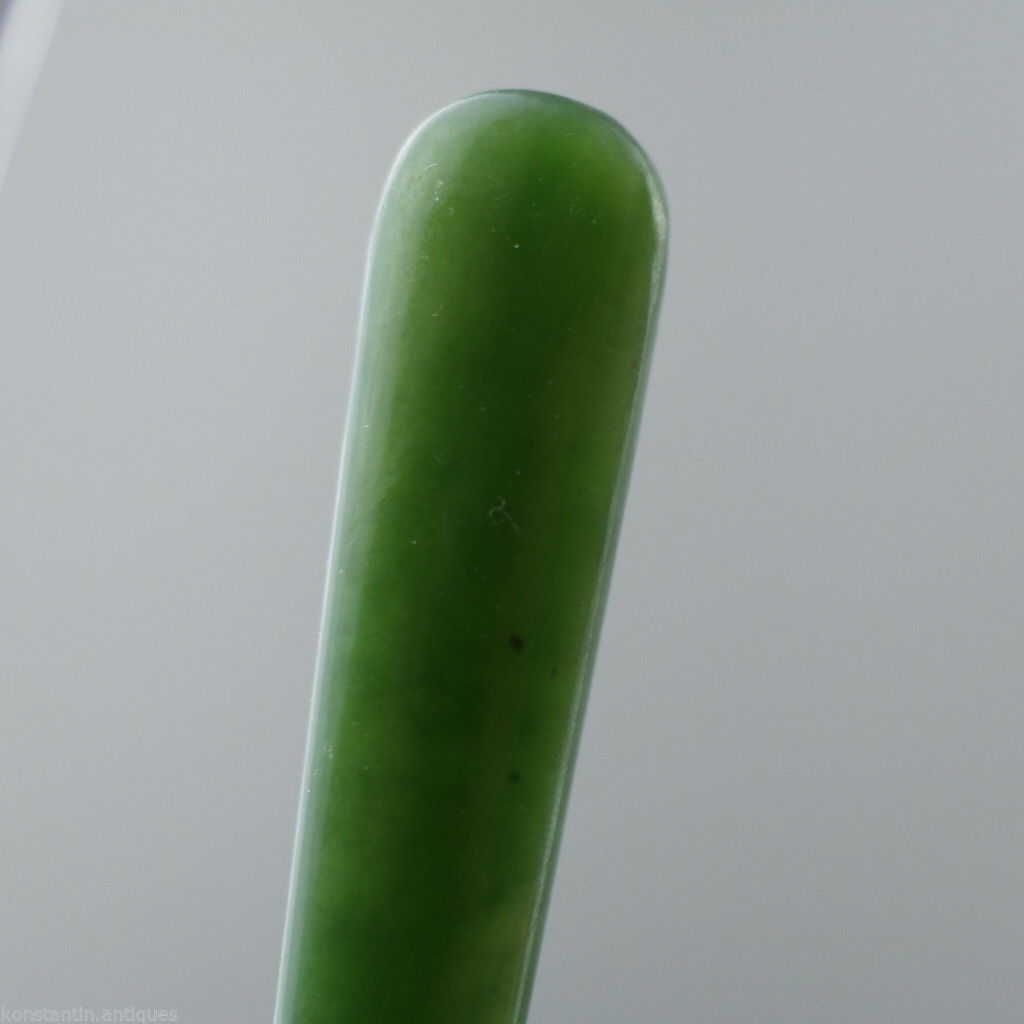 Antique 1900 sterling silver knife green Jade Nephrite handle