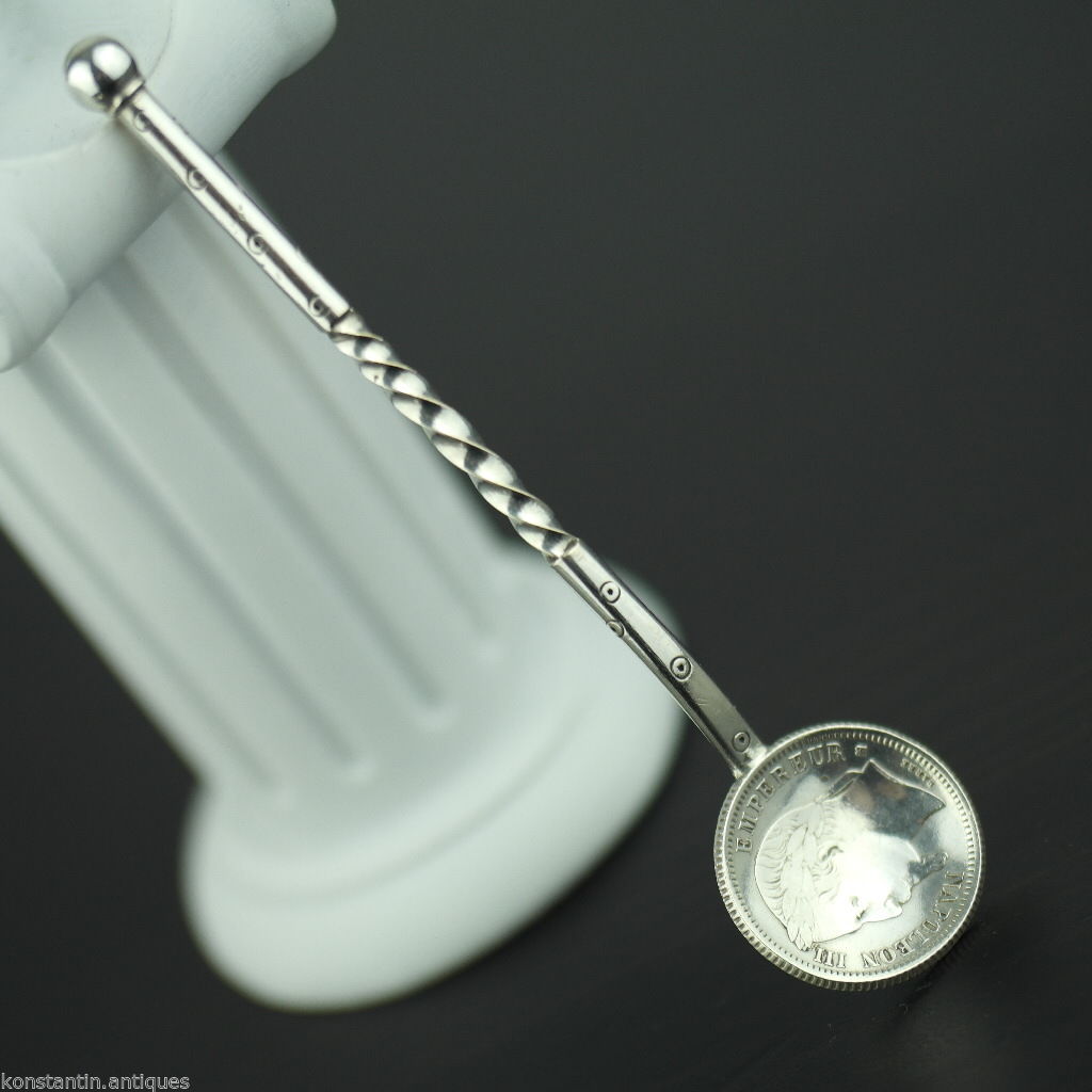 Antique 1868 solid silver coin spoon French Empire Napoleon III 1 Franc