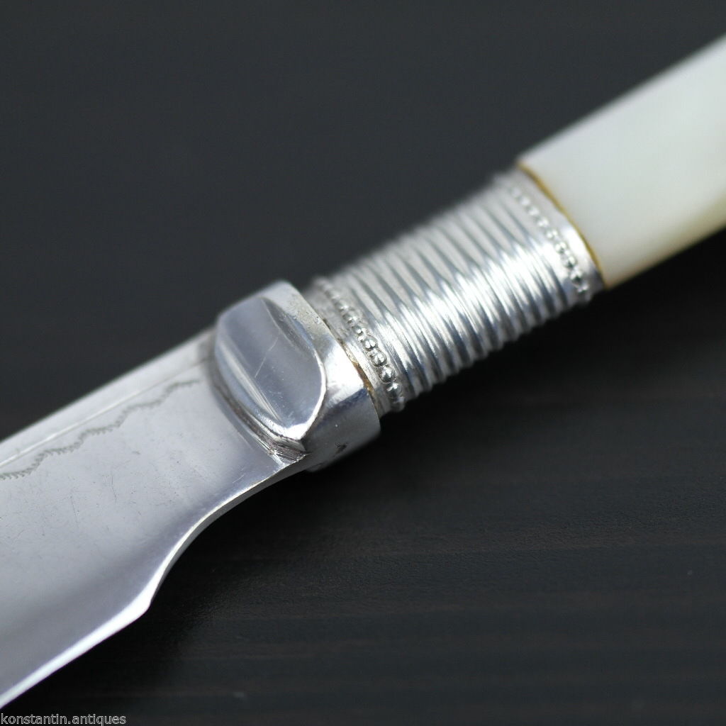 Antique silver plate tale knife mother of pearl Nacre handle British Empire