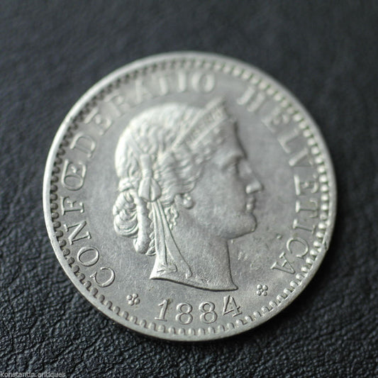Antique 1884 coin 20 Rappen Switzerland CONFOEDERATIO HELVETICA