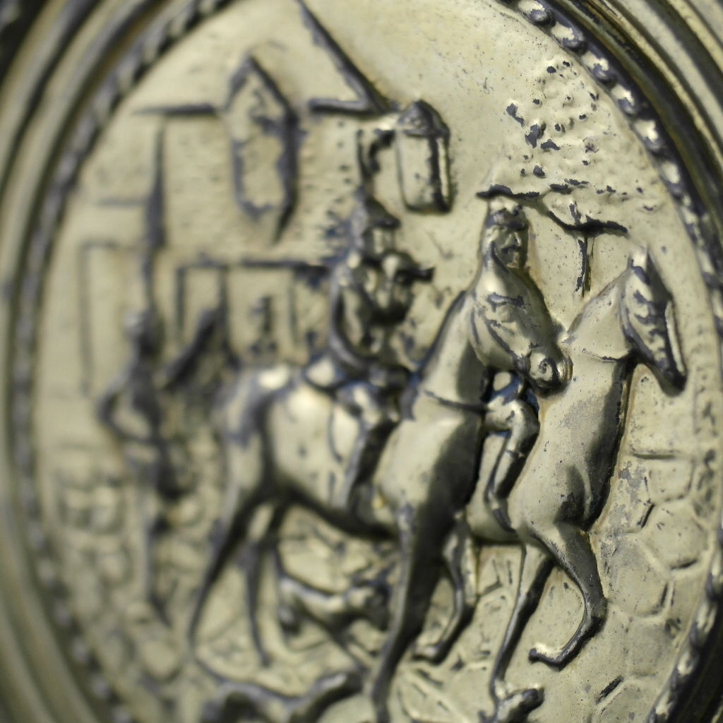 Vintage-Wanddekoration, Messingplatte, antikes Jagdszenenporträt, hitzebeständig