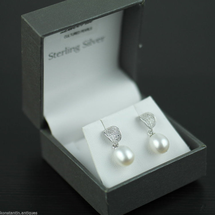 Stylish sterling silver cultured pearls earrings CZ Lucoral 925