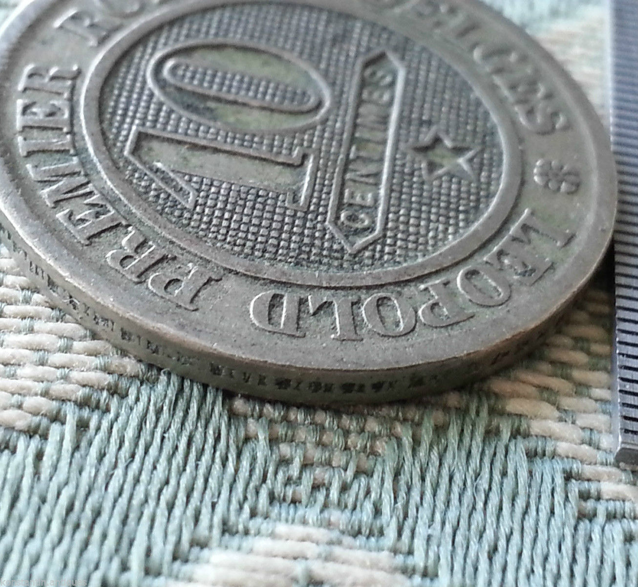 Antique 1862 coin 10 Centimes Léopold I of Belgium lion L'union fait la force