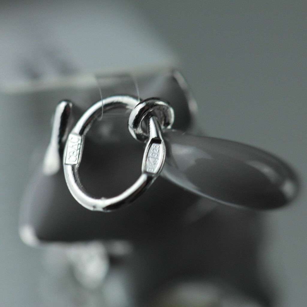 Sterling silver pendant grey Enamel Cat with incrusted collar band