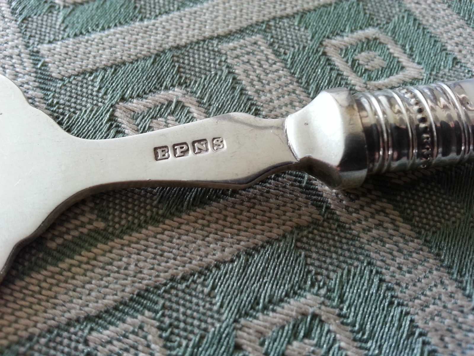 Antique silver plated fish fork with Nacre MOP handle