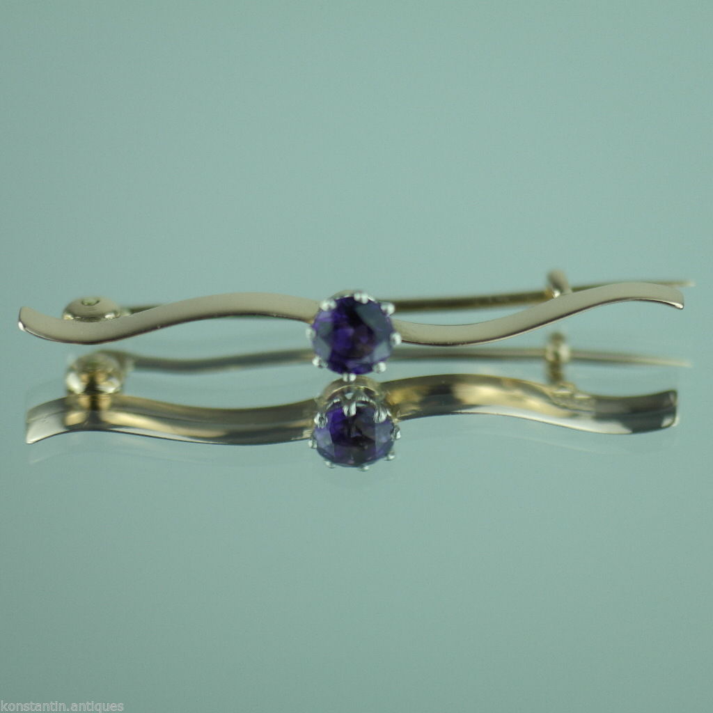 Antique Imperial Russian 56 gold pin brooch with beautiful Amethyst