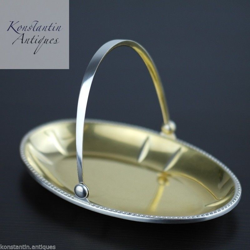 Vintage plata maciza chapado en oro plato de caramelo ruso URSS 875 c.1927-1953