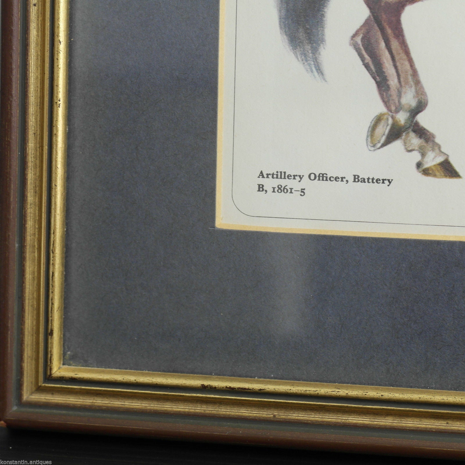 Vintage Americas USA soldadura y estampado de caballo enmarcado Oficial de artillería Batería 1861
