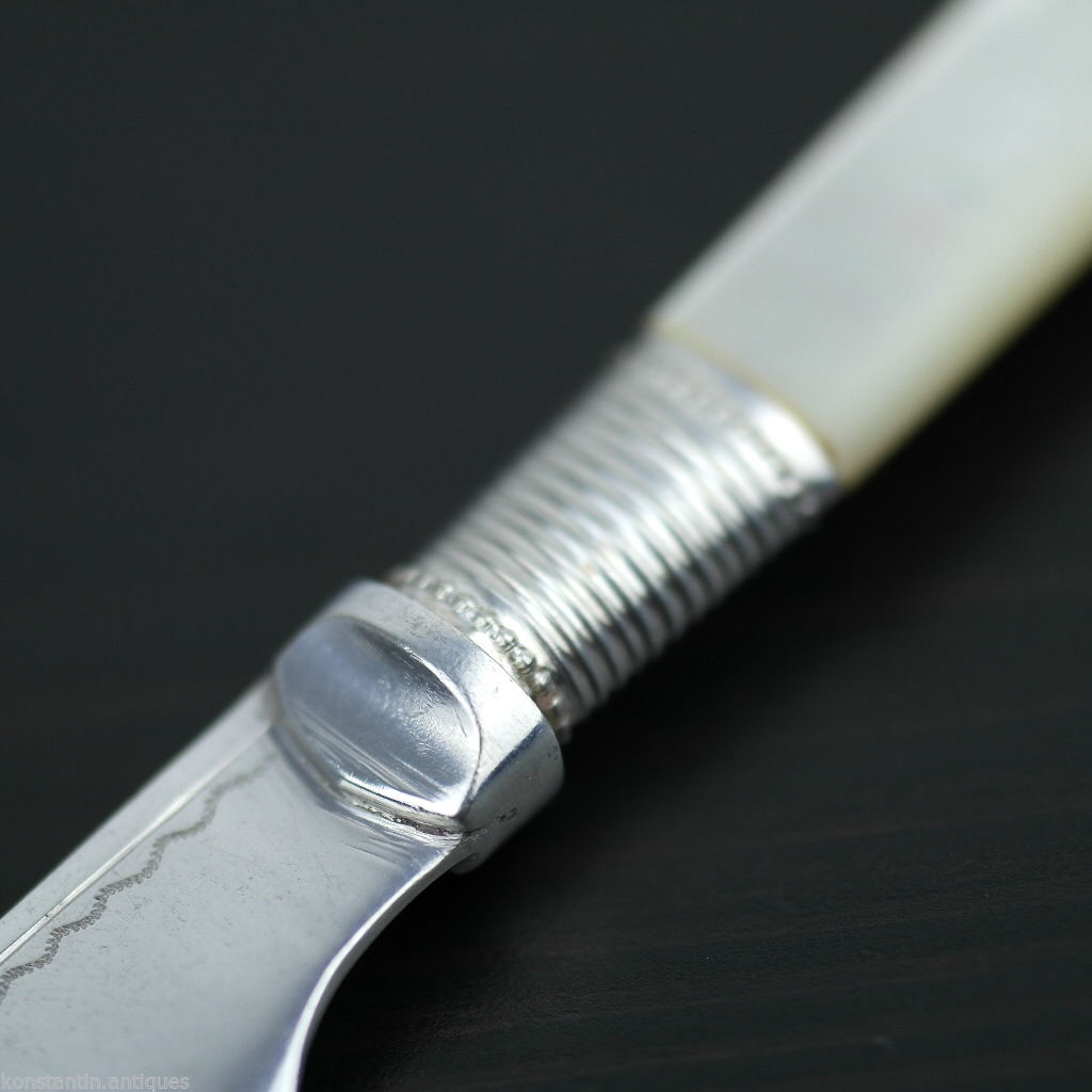 Antikes, versilbertes Messer mit Perlmutt- und Perlmuttgriff, britisches Empire