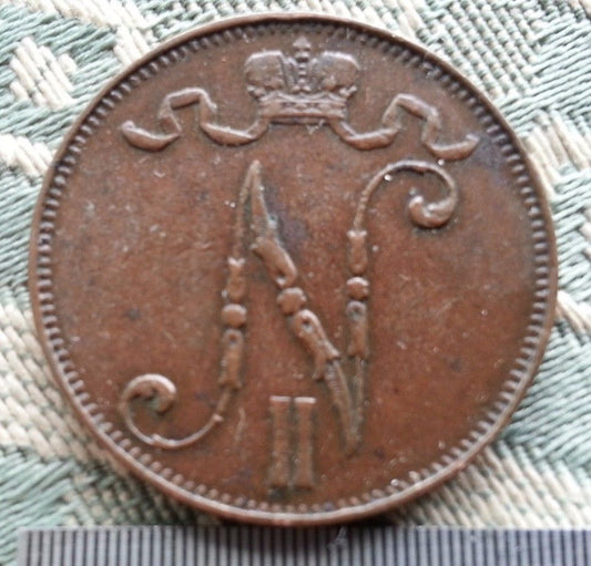 Antique 1911 coin 5 kopeks pennia Emperor Nicholas II of Russian Empire Finland