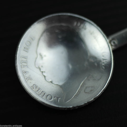 Cuchara de moneda de plata maciza antigua de 1822 Imperio francés Luis XVIII ROI 1 franco