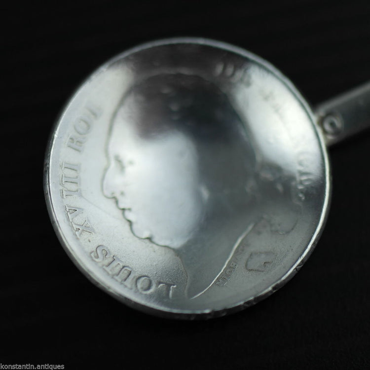 Antique 1822 solid silver coin spoon French Empire Louis XVIII ROI 1 Franc