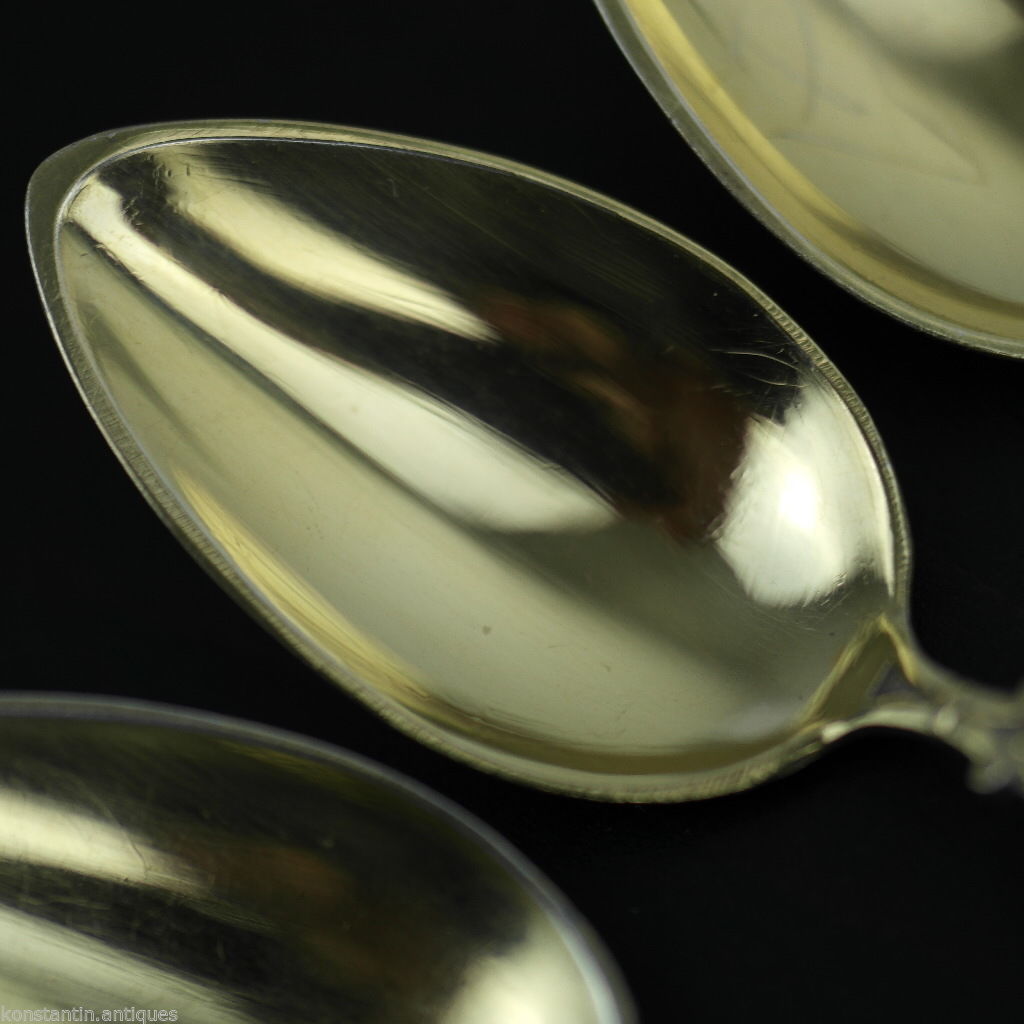Antique Italian sterling silver spoons set 5 five gilt deer legs handles Italian