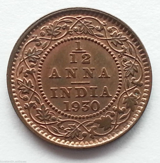 Moneda antigua de 1930 1/12 anna Emperador Jorge V del Imperio Británico 20thC INDIA