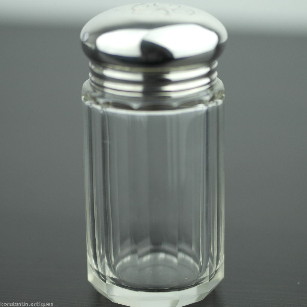 Antiker Londoner Schminktisch aus geschliffenem Glas aus dem Jahr 1927 mit massivem Silberdeckel