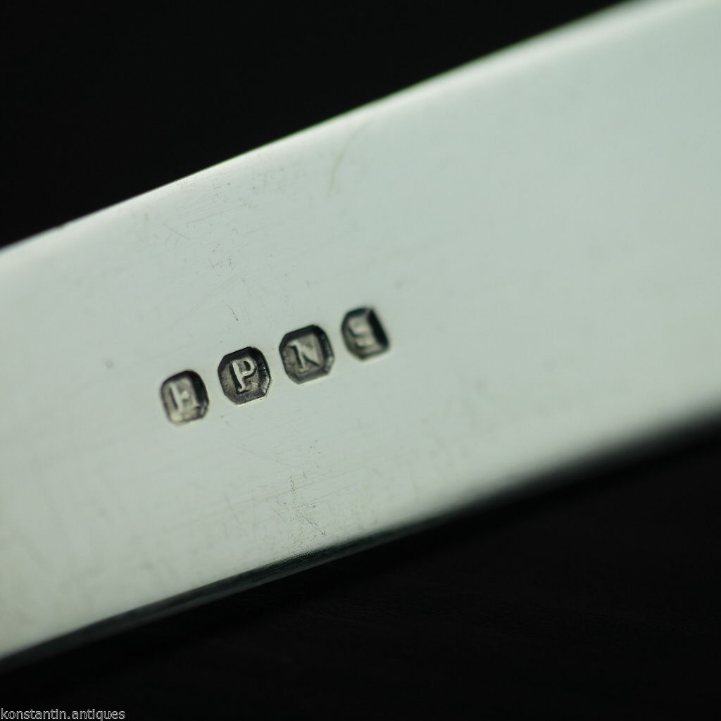 Antiguo plato de plata cuchillo de cuento madreperla mango de nácar EPNS británico