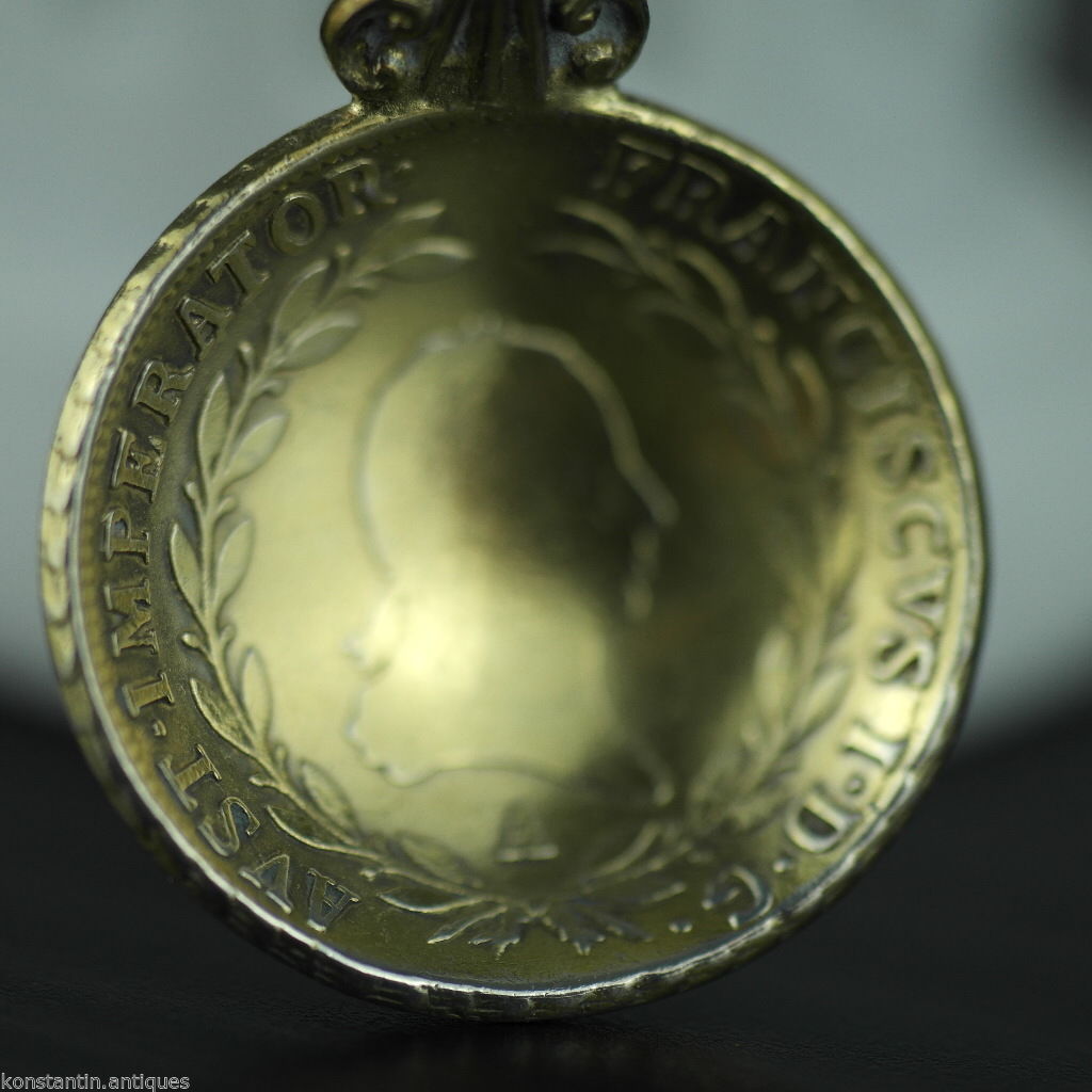 Antiguo 1808 plata maciza chapada en oro 20 cuchara de moneda Kreuzer Franciscvs Imperio Austriaco 800
