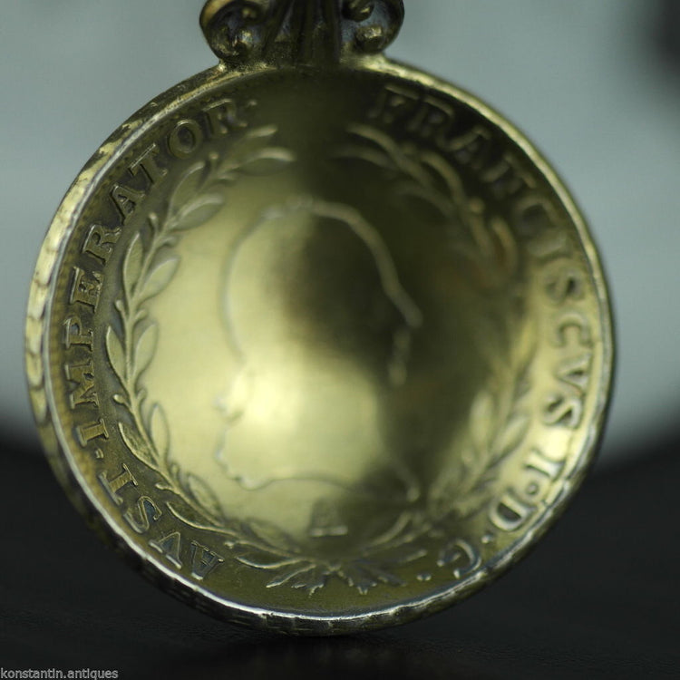 Antiker 20-Kreuzer-Münzlöffel aus vergoldetem massivem Silber aus dem Jahr 1808, Franziskus Österreichisches Kaiserreich 800