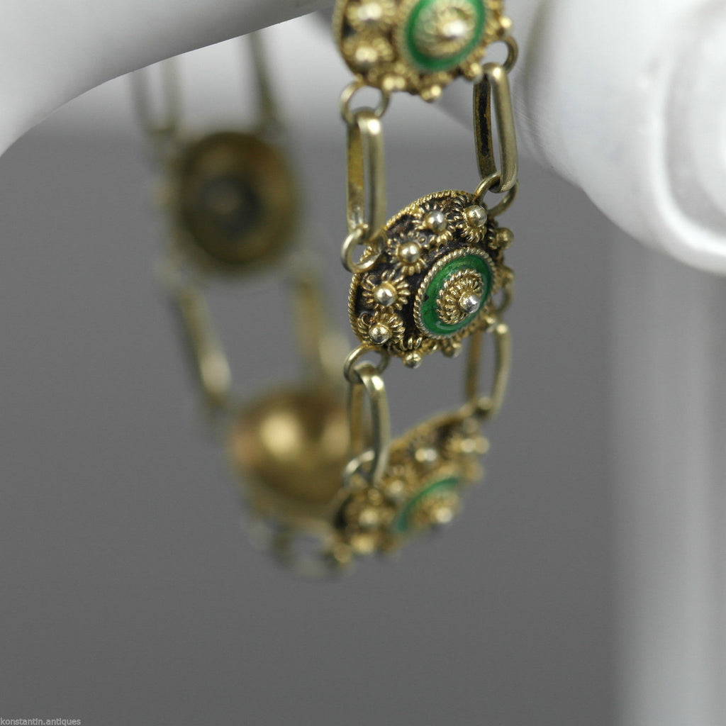Antikes vergoldetes Guilloche-Emaille-Armband aus massivem Silber aus dem 20. Jh. Proto 833 