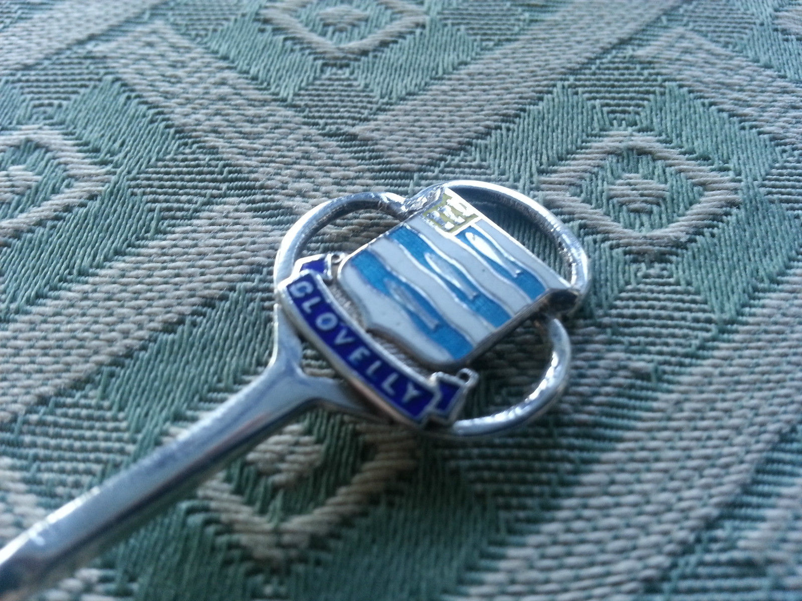 Antique Enamel Sterling silver spoon Clovelly Birmingham Bash British Empire