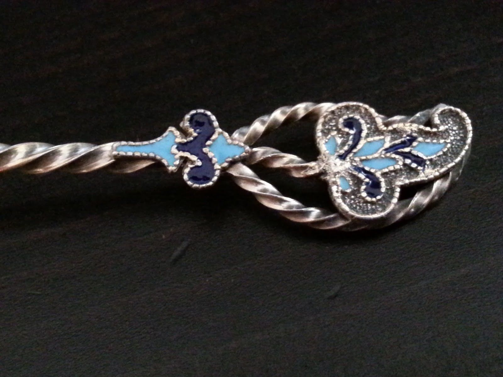 Antique Sterling silver gold plated enamel twist spoon Denver USA