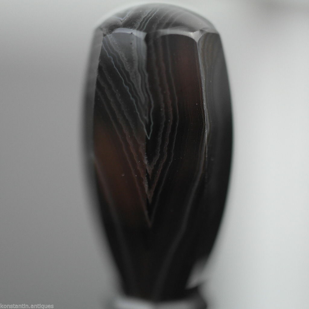 Antiguo sello de cera con mango de ágata natural de plata maciza del siglo XVIII M 