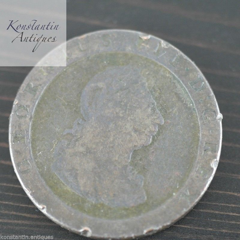 Antiguo 1797 George III Cartwheel Penny moneda 18thC Imperio Británico