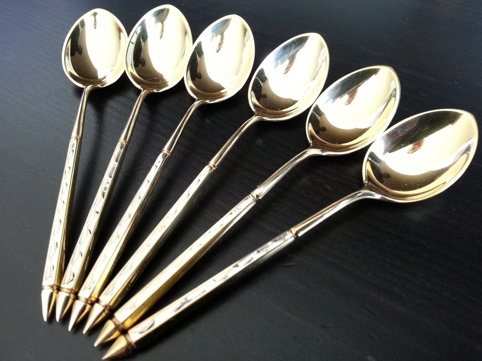 Vintage set of six Sterling silver gold plated coffee spoons Denmark 925 S 55