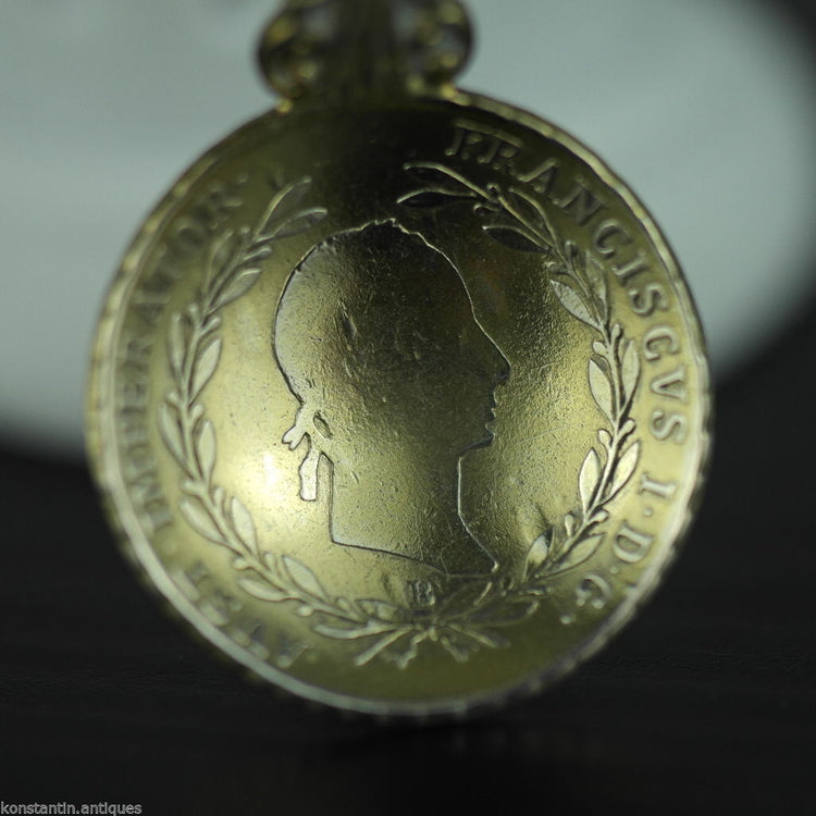 Antiker 20-Kreuzer-Münzlöffel aus vergoldetem massivem Silber aus dem Jahr 1830, Franz II., Kaiser des Heiligen Römischen Reiches, Kaiserreich 800