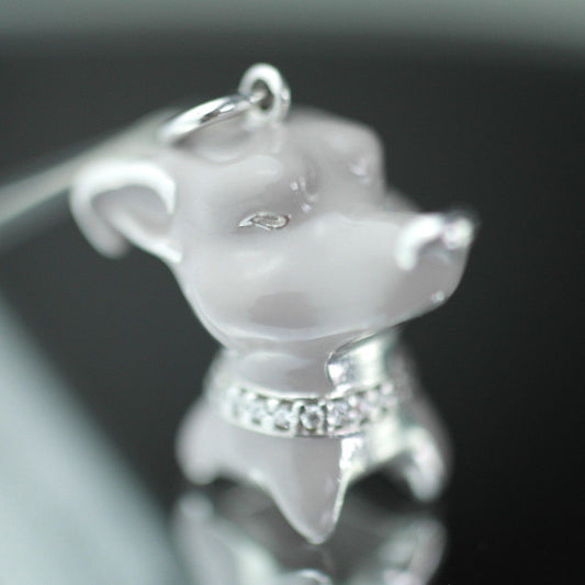 Sterling silver pendant grey Enamel Dog with incrusted collar band