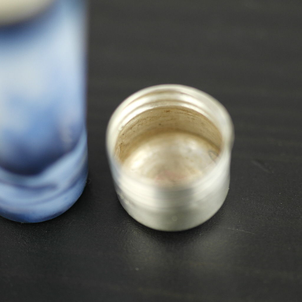 Antique 1904 sterling silver lidded porcelain needles storage bottle Birmingham