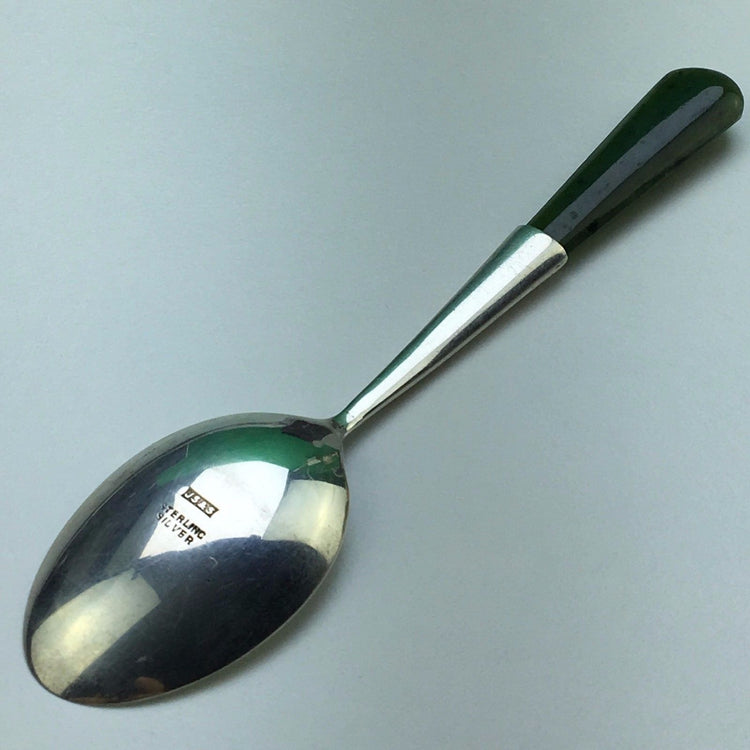 Antique sterling silver spoon with green Jade handle