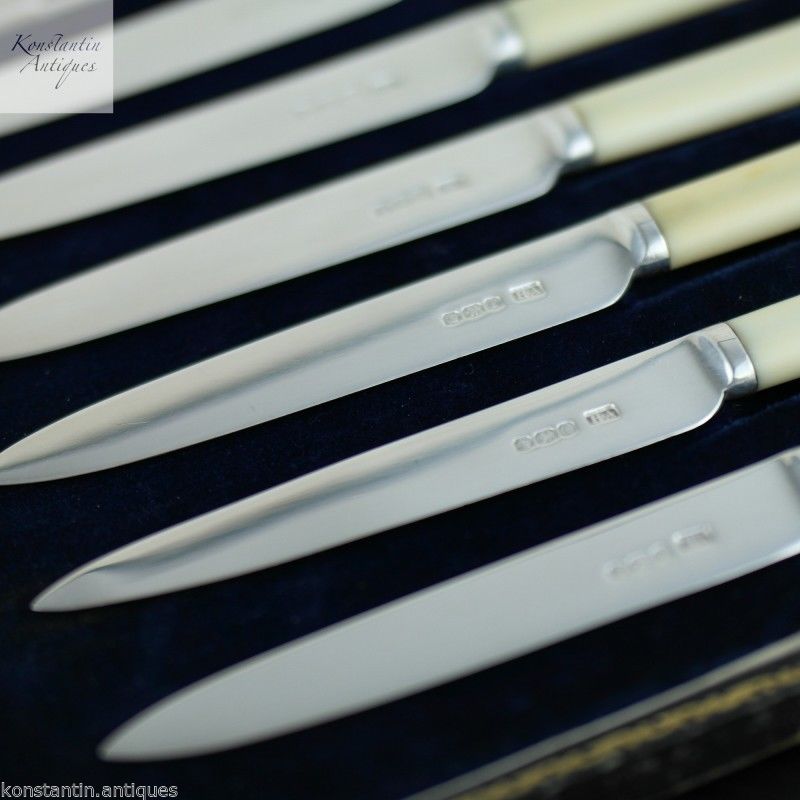 Antique 1923 Sheffield solid silver set of six dessert knives