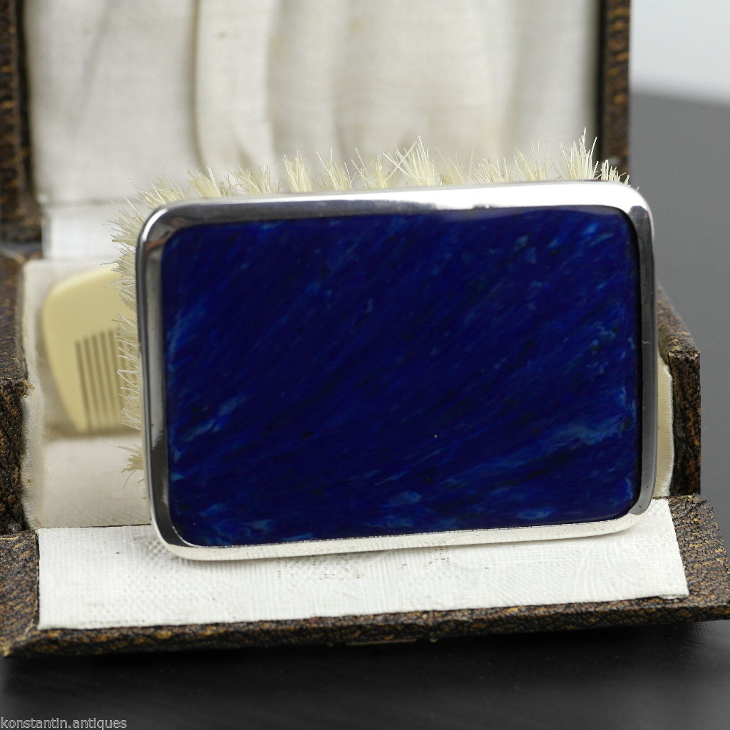 Antique 1927 sterling silver lapis lazuli brush and comb Birmingham