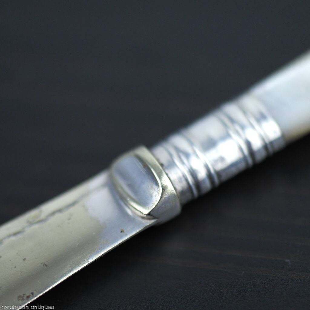 Antikes, versilbertes Messer mit Perlmutt- und Perlmuttgriff, britisches EP NS