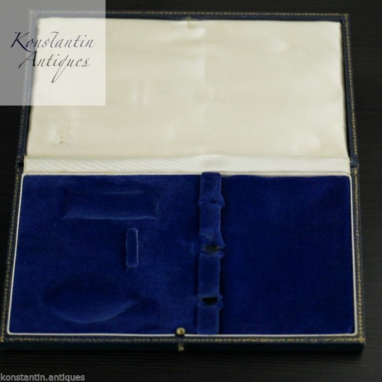 Antike blaue Box für Taufset Gabel und Löffel 