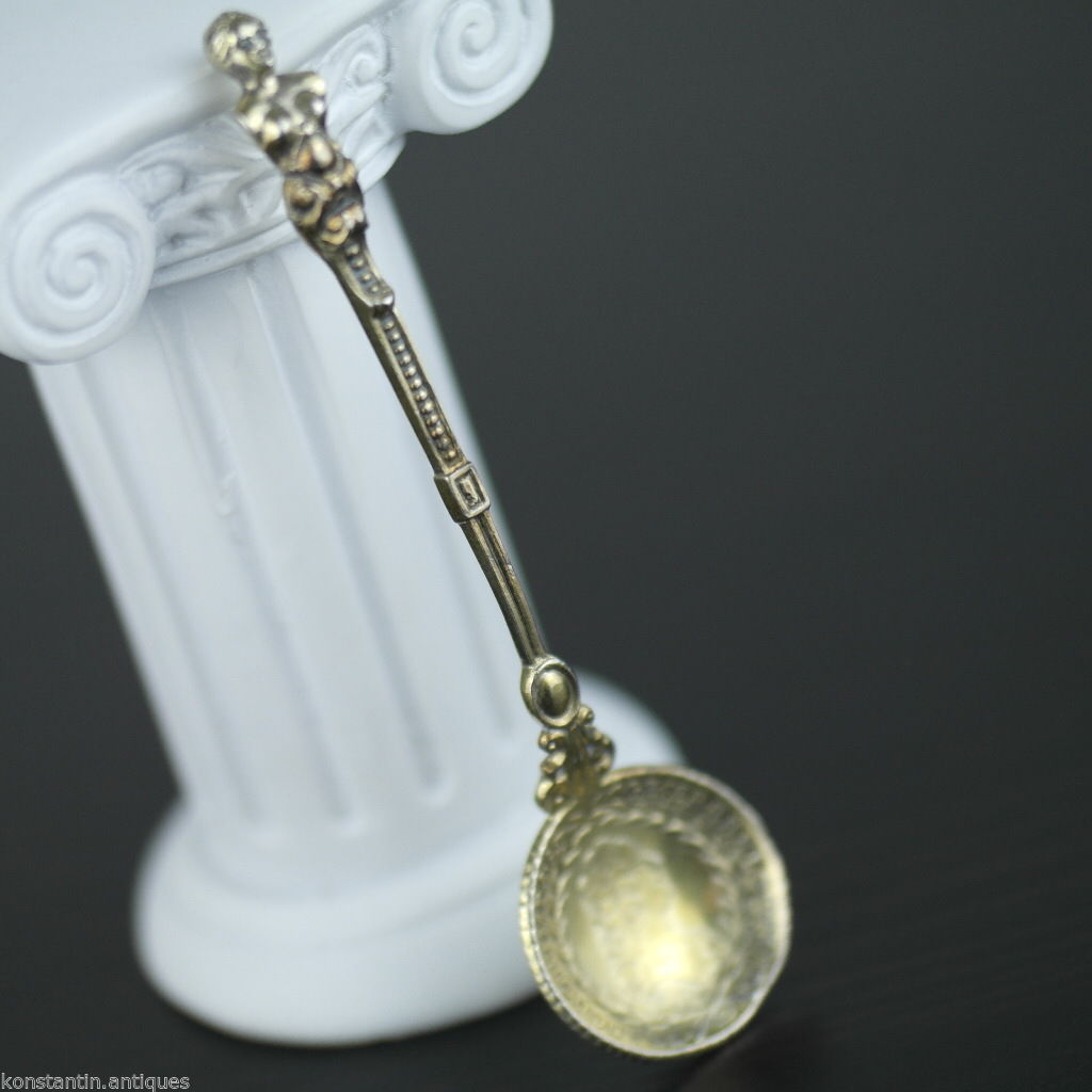 Antique 1765 gild silver 20 Kreuzer coin spoon Franc Austrian Empire 800 German