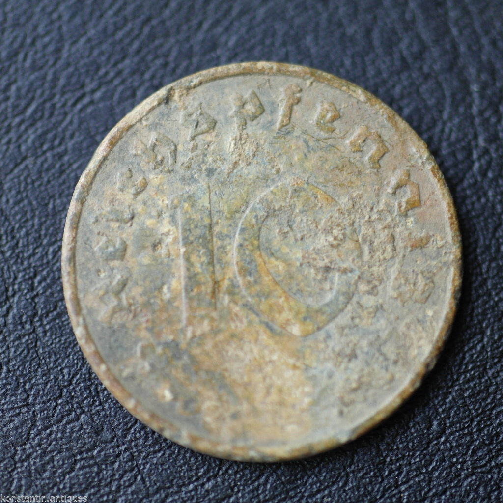 Antique 1941 coin 10 Reichspfennig Fuhrer Adolf Hitler of Germany 20thC Berlin
