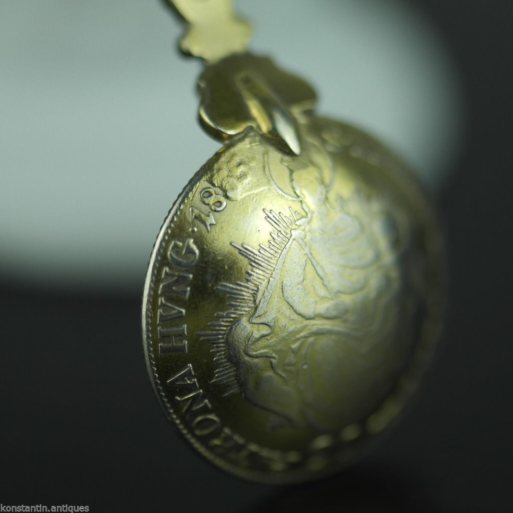 Antique 1835 gold plated solid silver 20 Kreuzer coin spoon Francis II Holy Roman Emperor 800 German