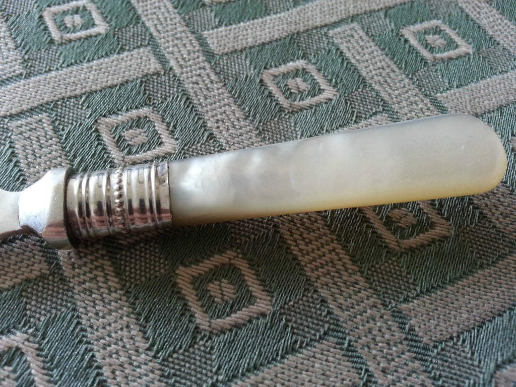 Antique silver plated fish fork with Nacre MOP handle