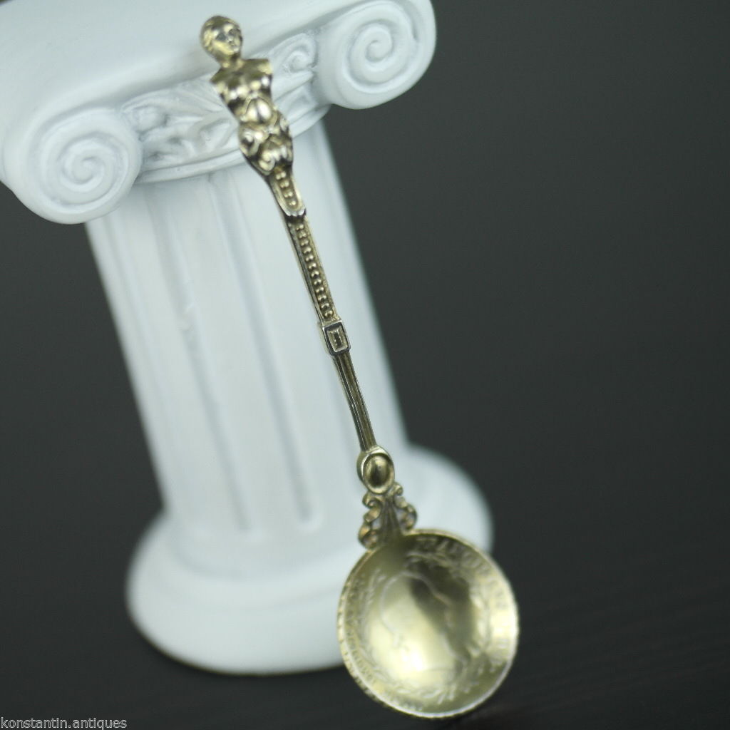 Antiker 20-Kreuzer-Münzlöffel aus vergoldetem massivem Silber aus dem Jahr 1830, Franz II., Kaiser des Heiligen Römischen Reiches, Kaiserreich 800