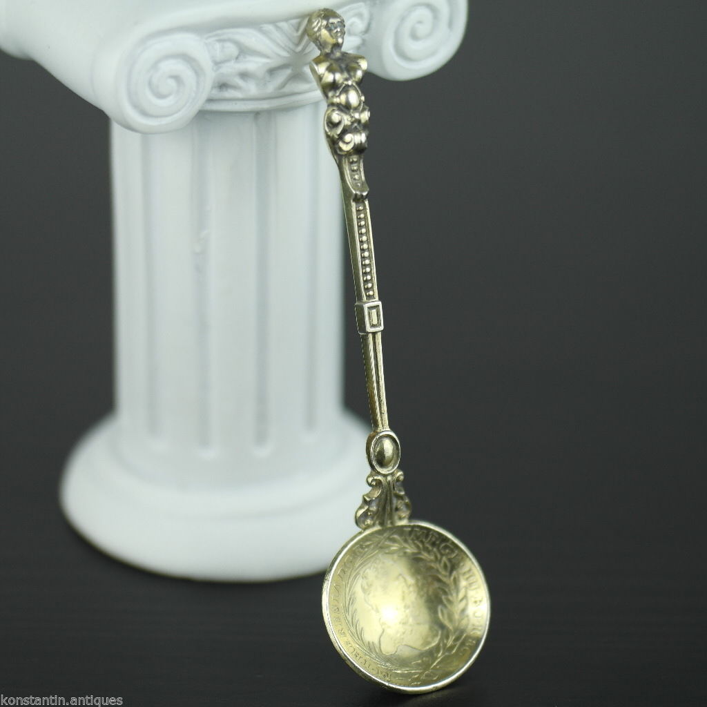Antiguo 1763 plata dorada 20 Kreuzer moneda cuchara Theresia Imperio Austriaco 800