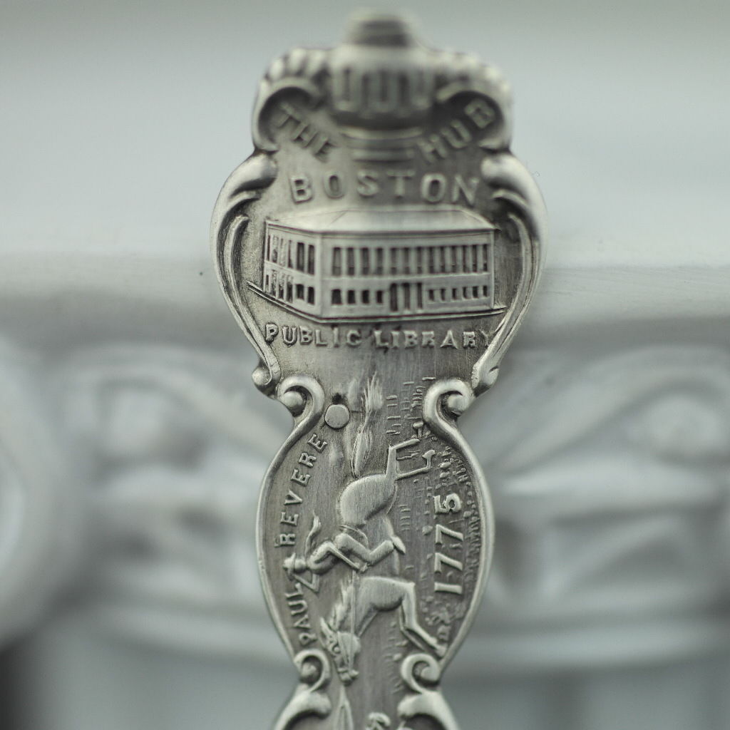 Antique sterling silver spoon picture The Boston Hub USA Old South Church 1775