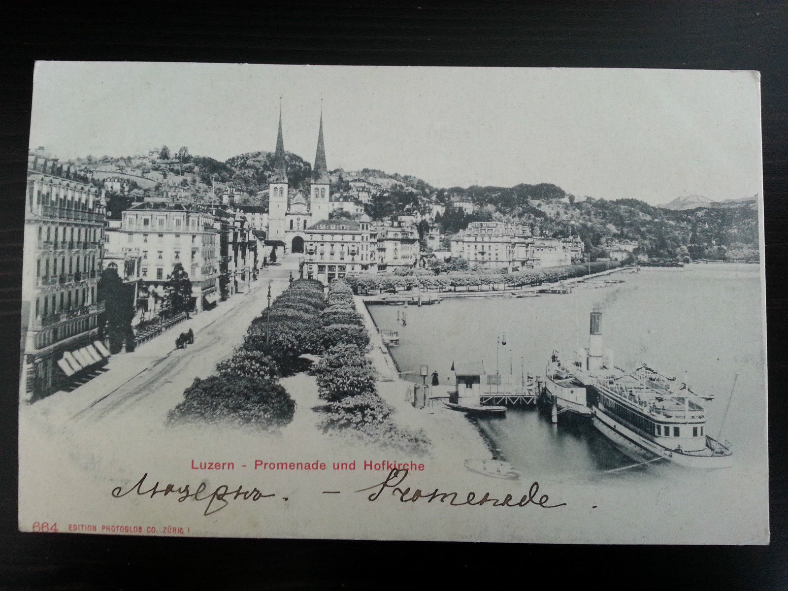 Antique Swiss postcard Zurich 664 edition Photoglob Luzern Promenade Hofkirche